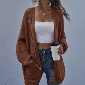 open front knit pocket batwing sleeve cardigan